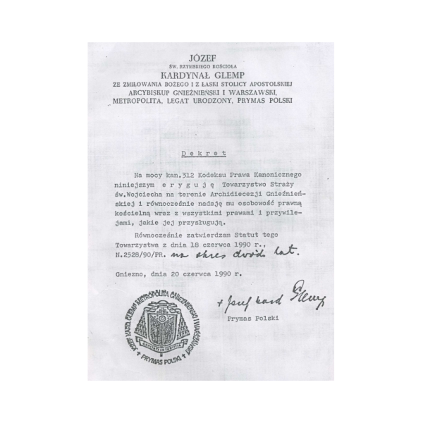  Dekret erygujący Stowarzyszenie Świetego Wojciecha 